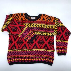 Vintage Coogi Inspired 90s Sweater Women's L — Bright Retro Geometric‎ Knit